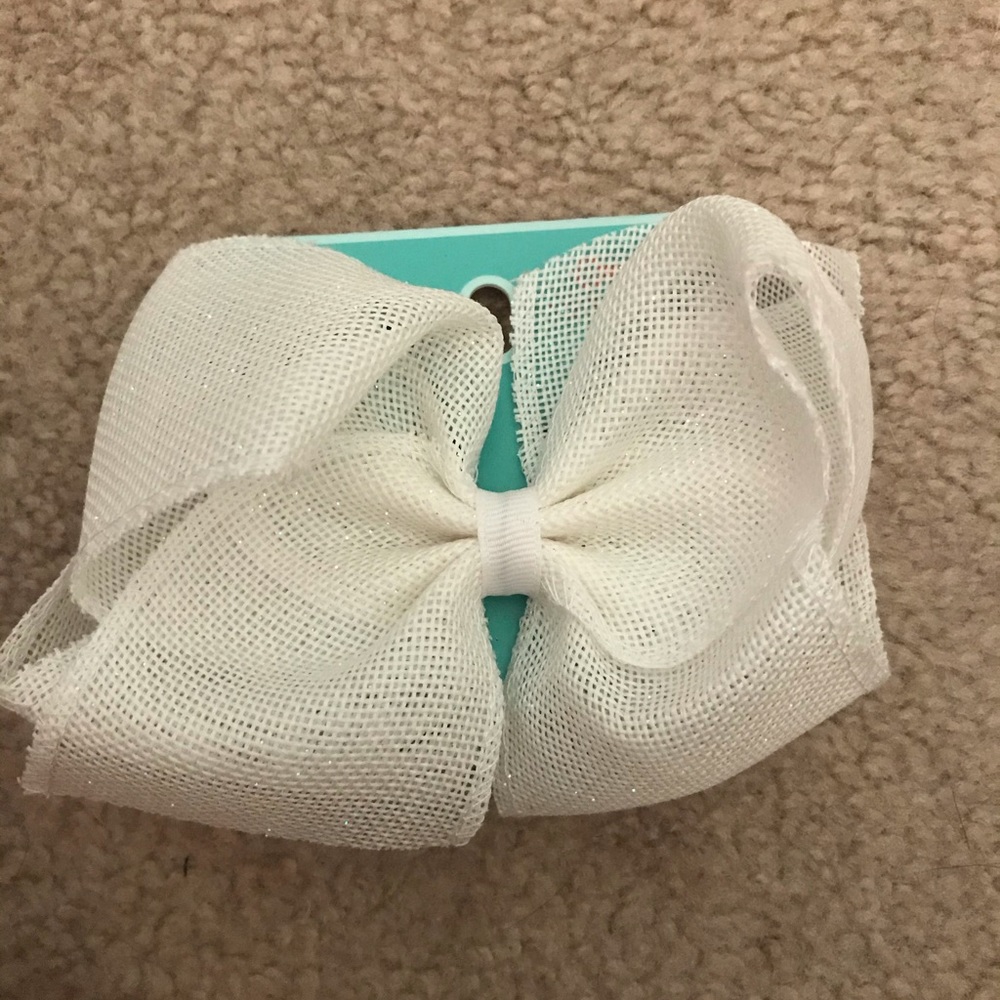 Girls white burlap hair bow accessory